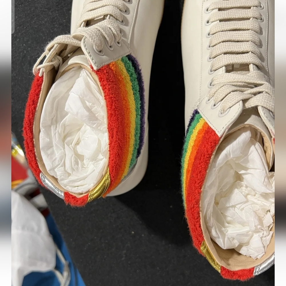 NIB GUCCI MEN'S Leather Rainbow Sneakers Shoes Size 13 - Picture 5 of 9